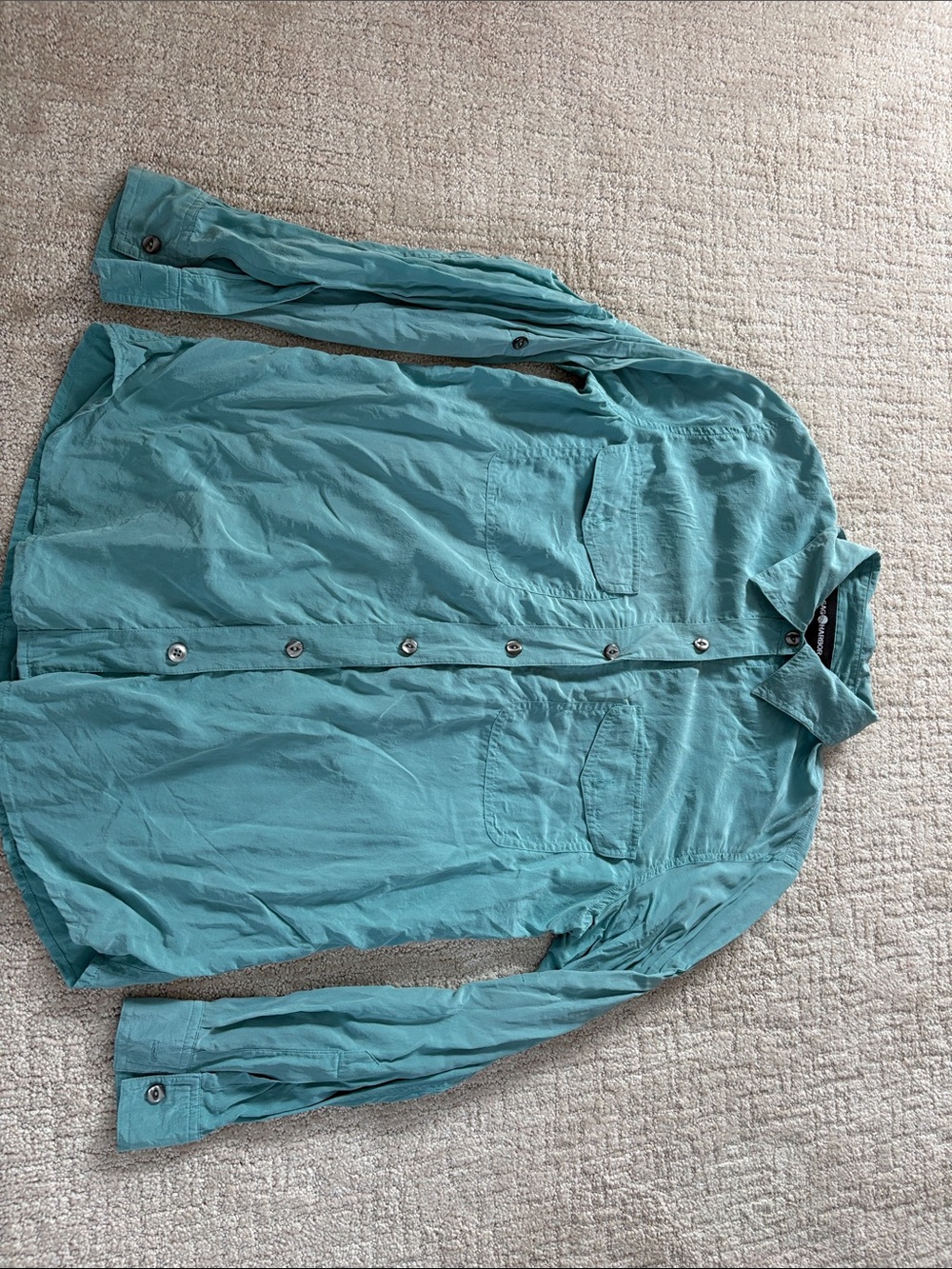 Sag Harbor Women's 6 Medium Button-Down Shirt in Teal Silk Fall Spring